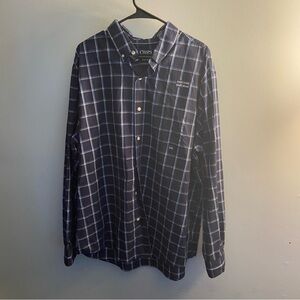 Chaps Button-Down Shirt Men’s XXL – Navy Blue Plaid Easy Care